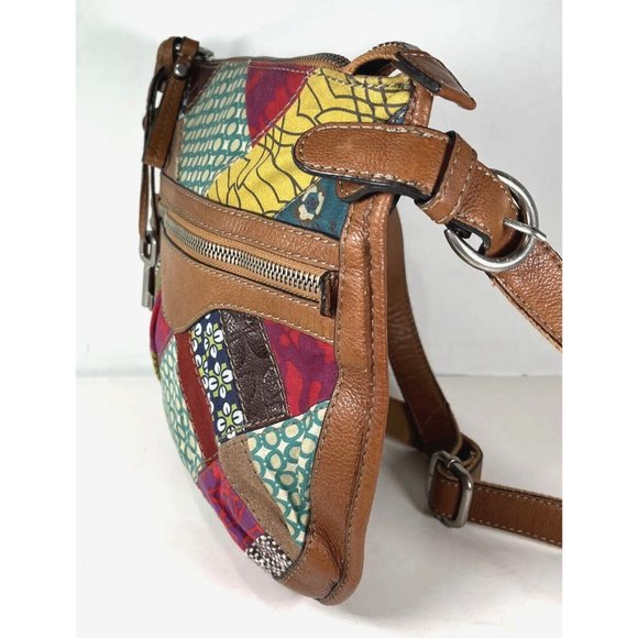 Fossil Slim Leather and Fabric Patchwork Crossbody Shoulder Bag - Picture 4 of 15